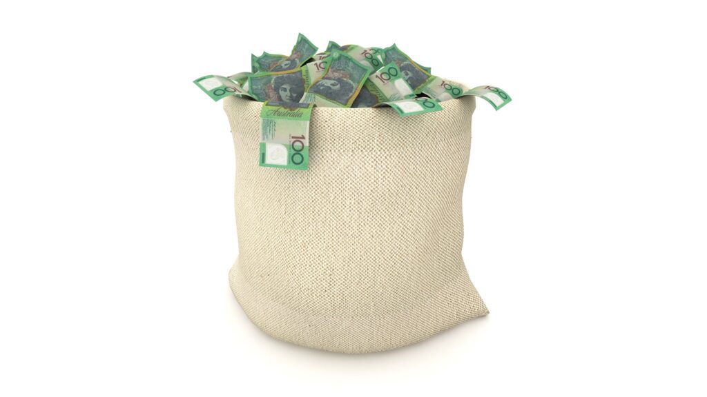 Australian money in a sack