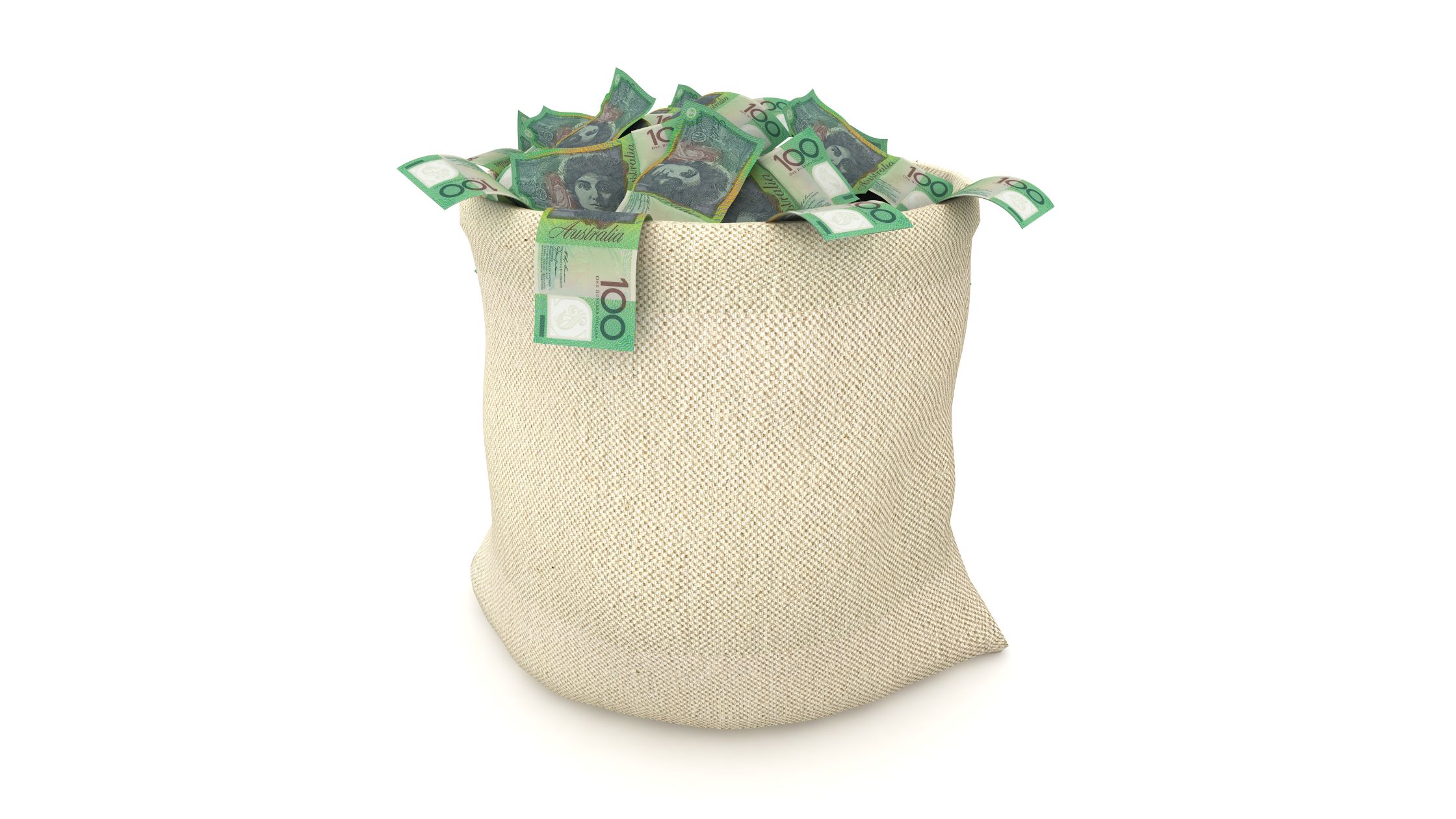 Australian money in a sack